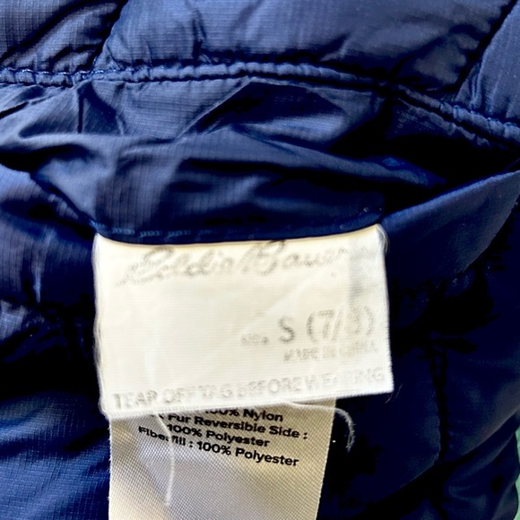 SOFT Eddie Bauer Girls Navy Blue Winter Snow Jacket Reversible Faux Fur Small - Picture 8 of 8